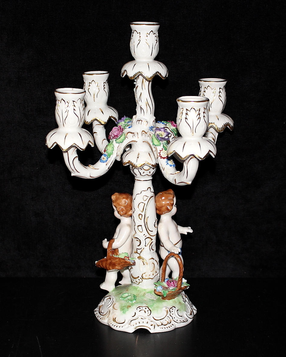 KANDELABER, porslin, 5 armad, Tysk.