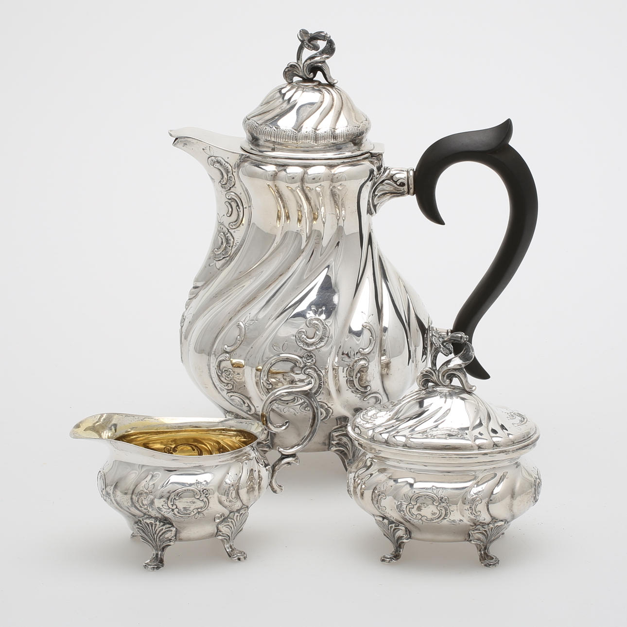 KAFFESERVIS, 3 delar, silver, CG Hallberg, total vikt 843 gram.