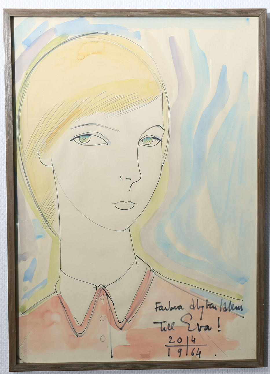 ALI BEN SALEM. Blandteknik, Porträtt, signerad.