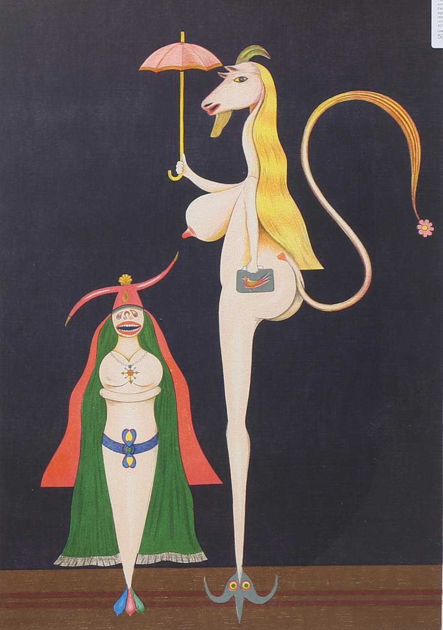 FRIEDRICH SCHROEDER SONNERSTERN. Surrealistisk komposition. Färglitografi, signerad, daterad 1965 och numrerad 40/300.