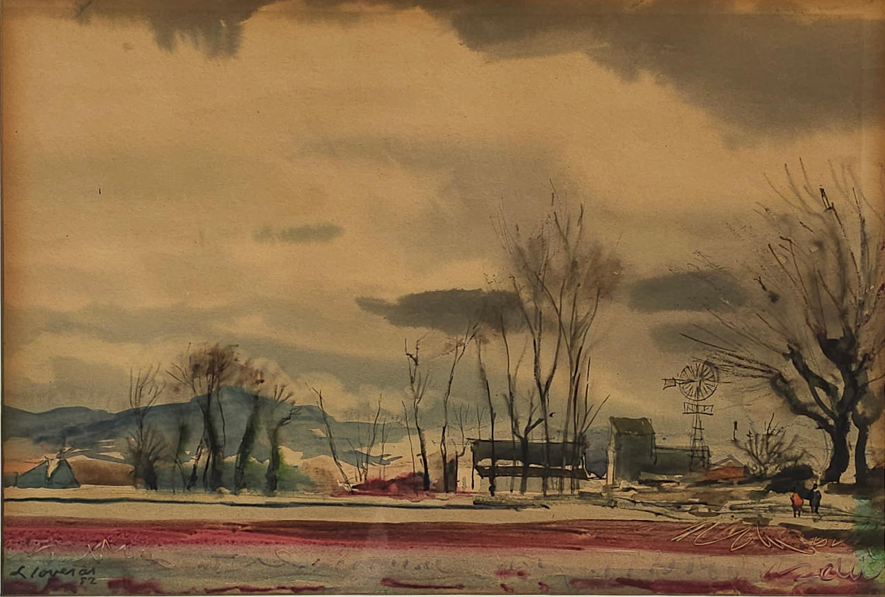 FREDERIC LLOVERAS. LANDSKAP, BLANDTEKNIK PÅ PAPPER.