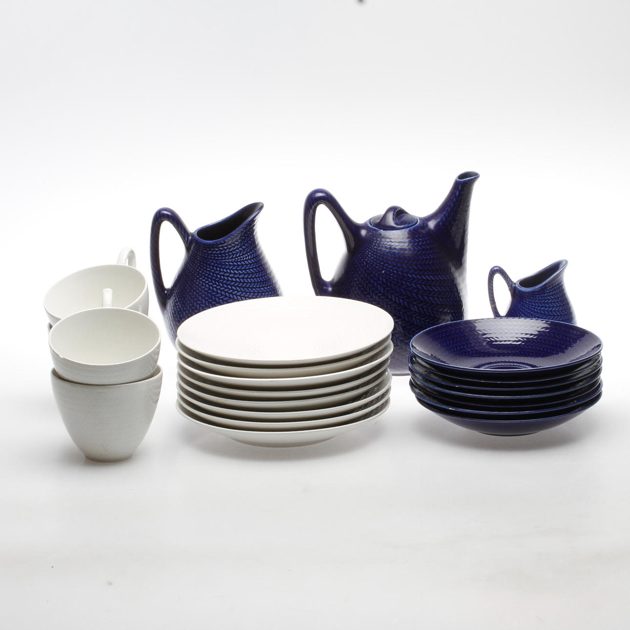 SERVISDELAR, 14 delar, flintgods, "Blå Eld", Hertha Bengtsson, Rörstrand.