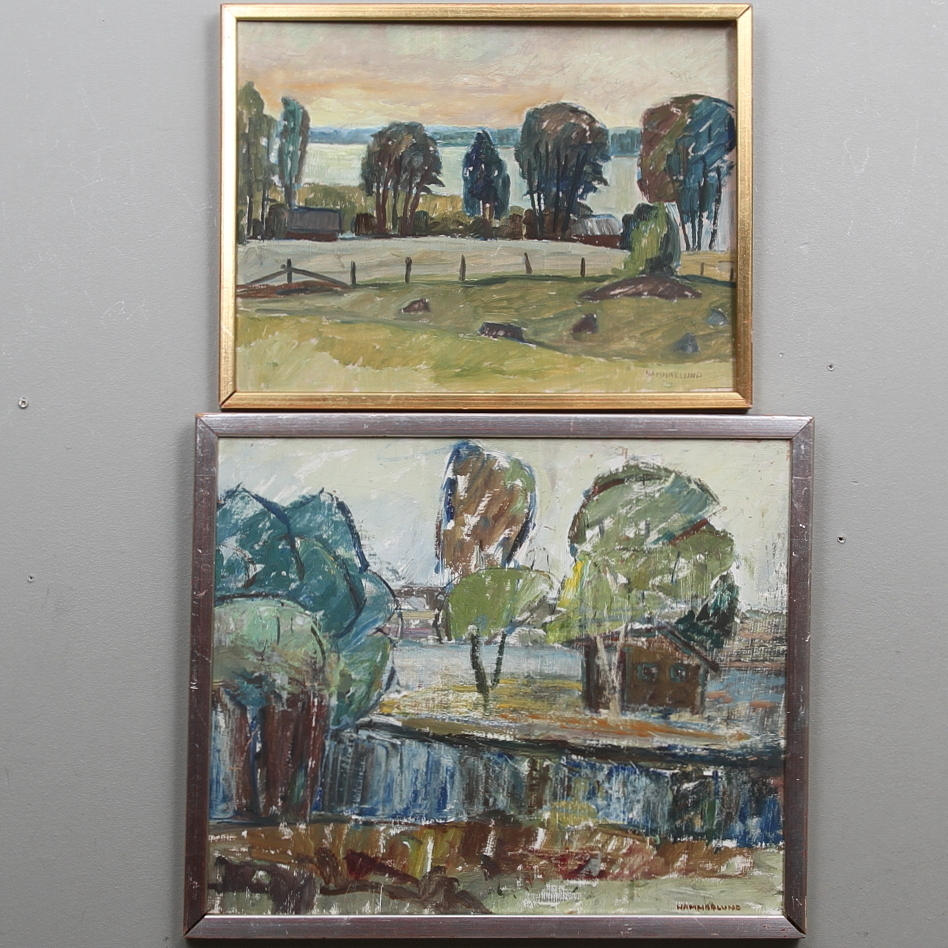 IVAR HAMMARLUND. Olja på pannå, 2 st, signerade.