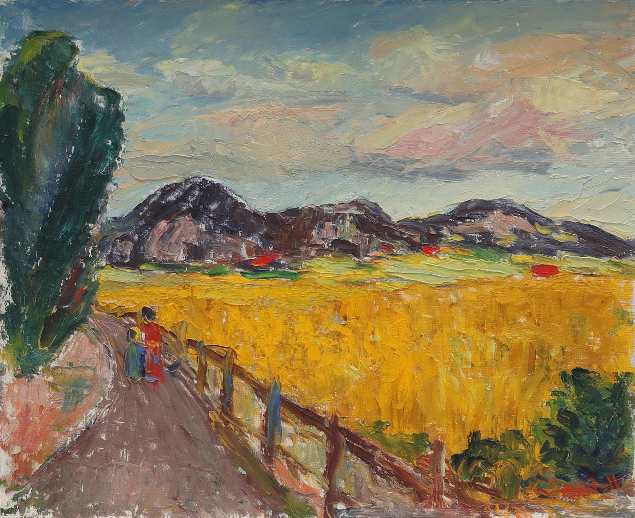 HERBERT MITCHELL. Oil on panel, “Wheat field”, 36 x 44 cm.