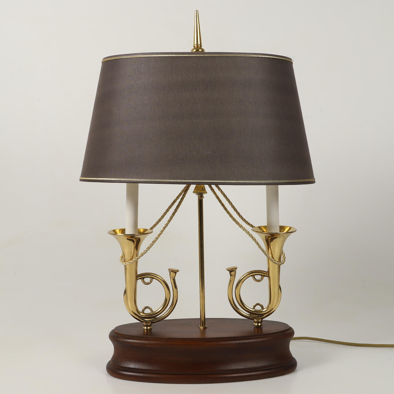 TABLE LAMP, brass/wood, Thomas Blakemore Ltd, England.