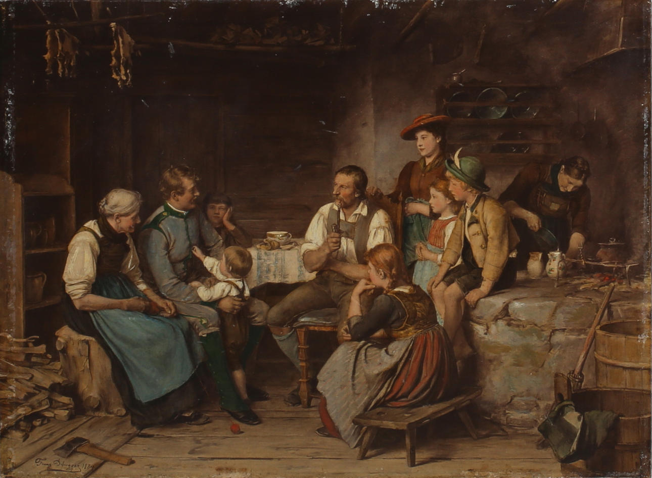 FRANZ HANSFSTAENGL. Köksinteriör, oljetryck på träpannå, stämpelsignerad F Hansfstaengl 1891 Munchen.