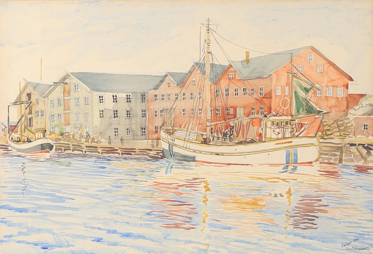 ERIC SÖDERQUIST. "Smögen". Akvarell, signerad och daterad 1940.