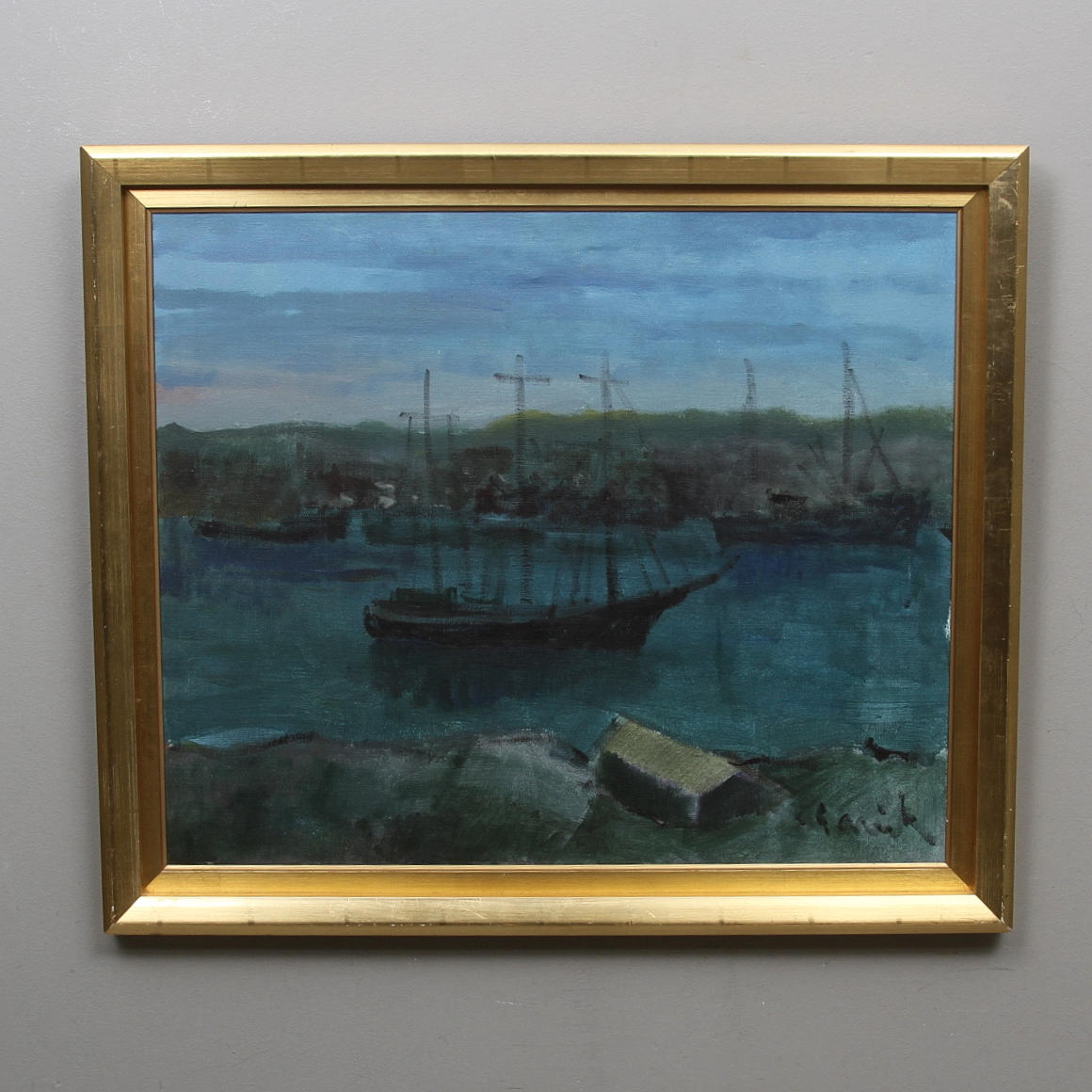 TAGE GAVIK. "Höstafton i Majorna(Pölseberget). Olja på duk, signerad.