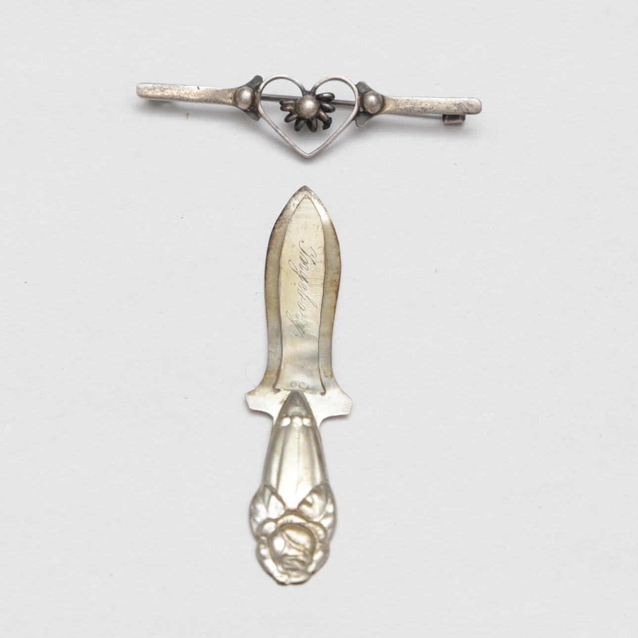 BROOCH and bookmark, silver.