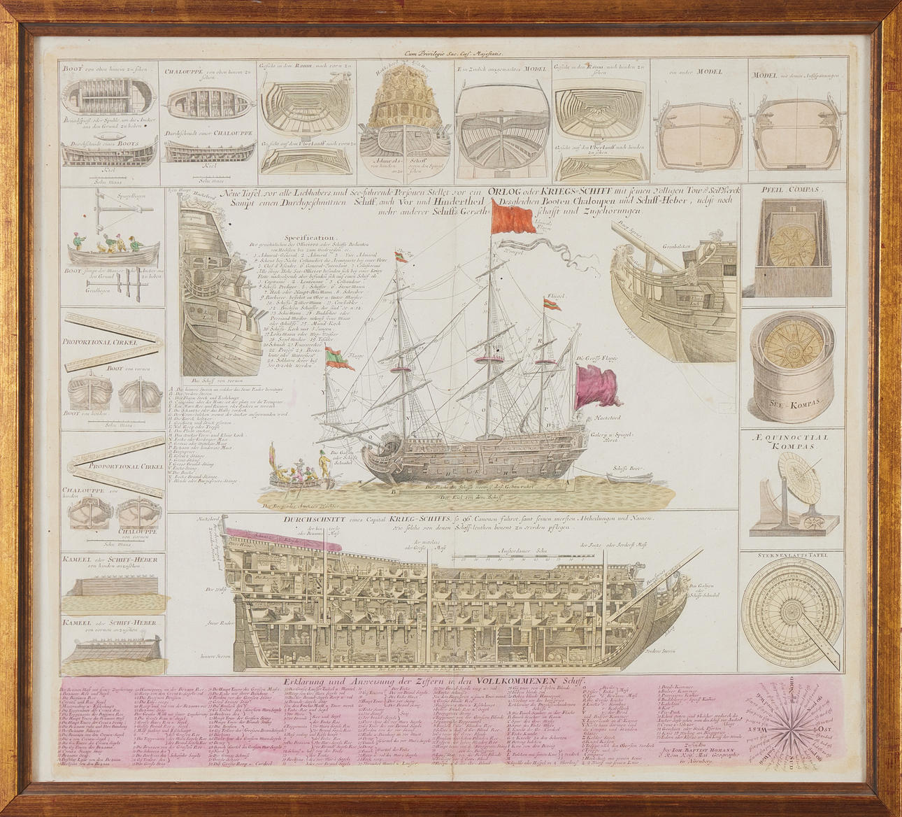 HOMANNS GRAVUR AUF EINEM KRIEGSSCHIFF, ca 1720.