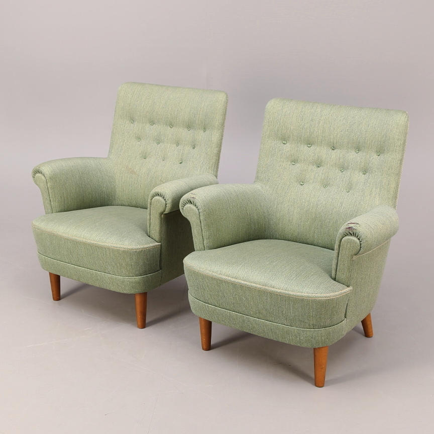 FÅTÖLJER, ett par, "Hemmakväll", Carl Malmsten, O.H. Sjögren, Tranås.