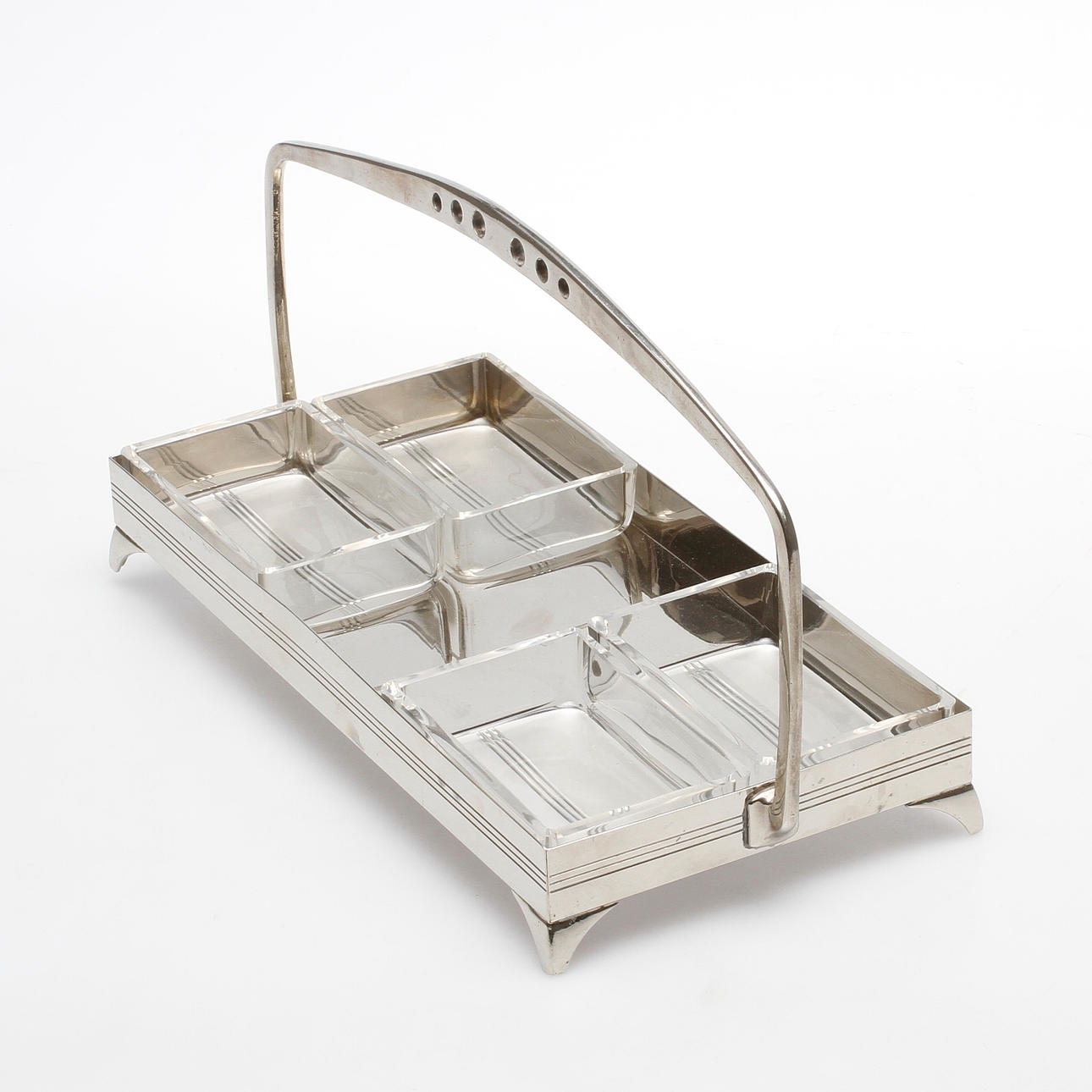 BORDSUPPSATS, vitmetall och glas, jugend, Wurttembergische Metallwarenfabrik, WMF, Tyskland, 1900-talets första kvartal.