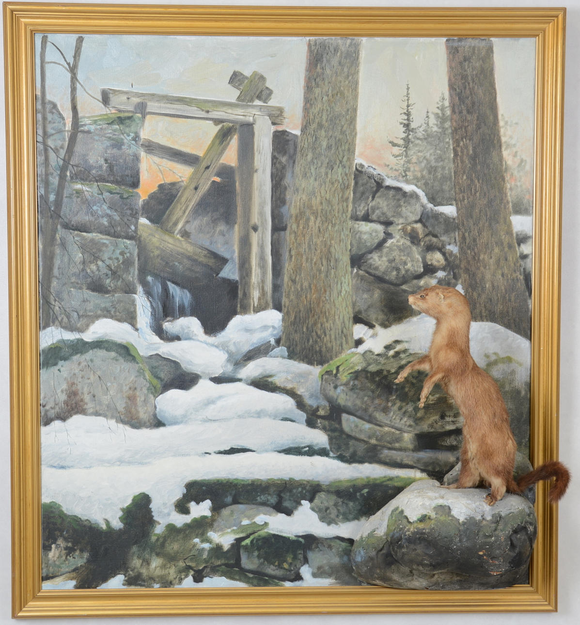 LENNART SAND. TILLSKRIVEN. Olja på duk med monterad uppstoppad mink.