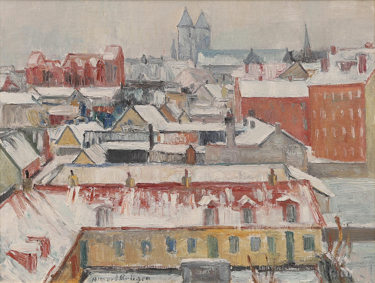ALBERT KRÜGER. LUND I SNÖ. Signerad.