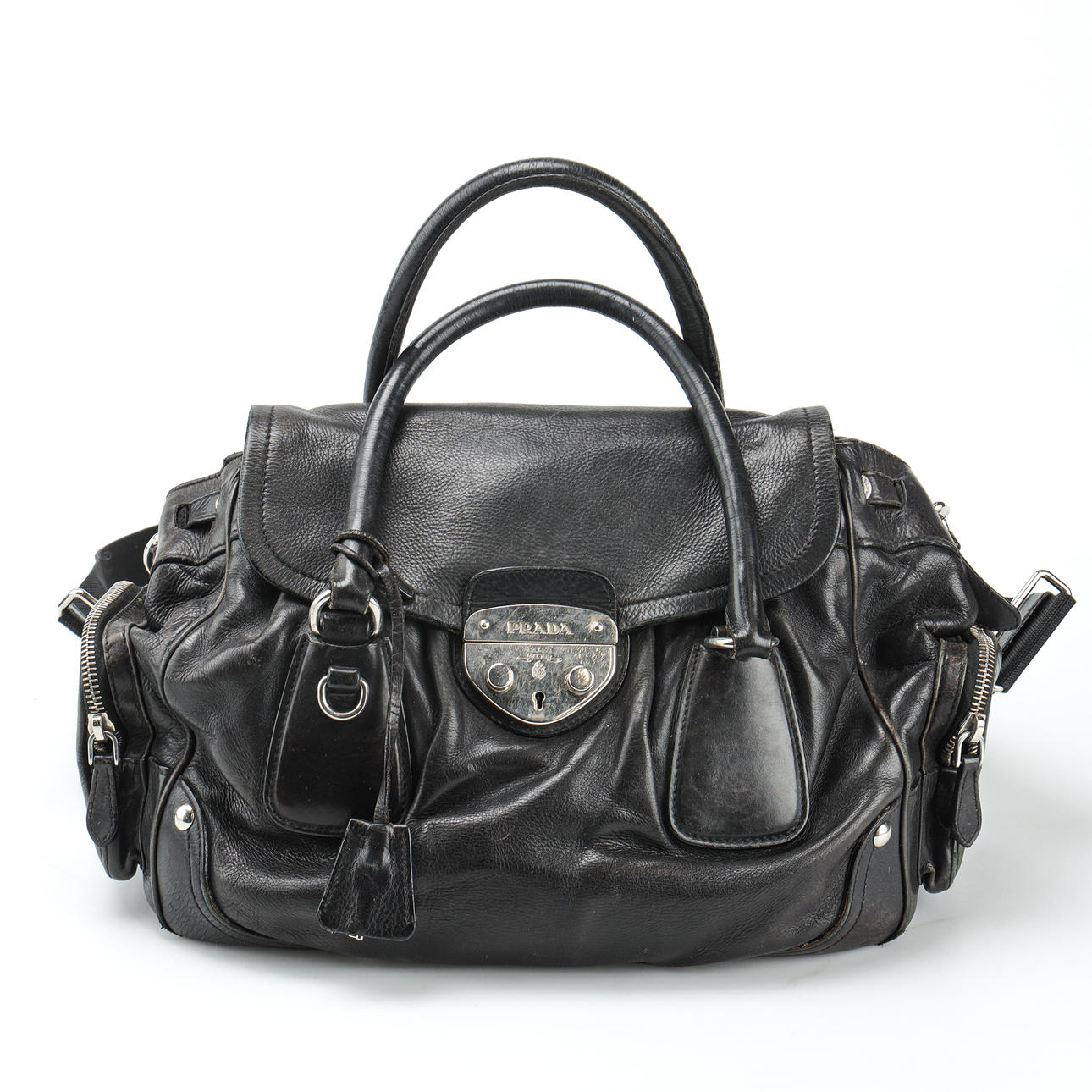 PRADA, Bag, in black calf leather.