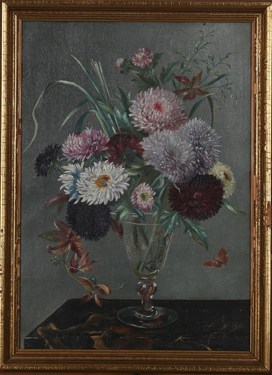 OIDENTIFIERAD KONSTNÄR, blomsterstilleben, olja på duk, osignerad.