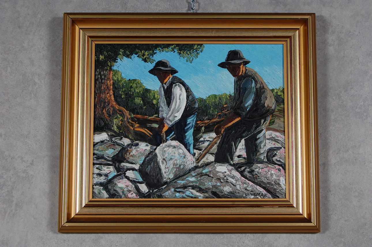 BORIS NINEMAE. " Stenbrottet" olja på duk, signerad.