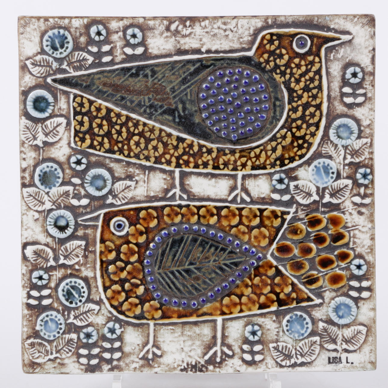 VÄGGPLAKETT, stengods, fåglar, ur serien "Unik", Lisa Larson, Gustavsberg.