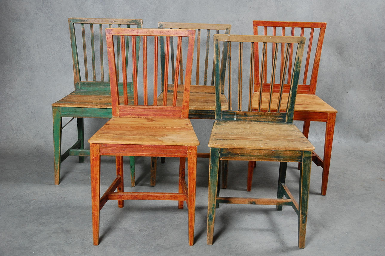 STOLAR, Leksand, 5 st, originalmålade, 1800-talets första hälft.