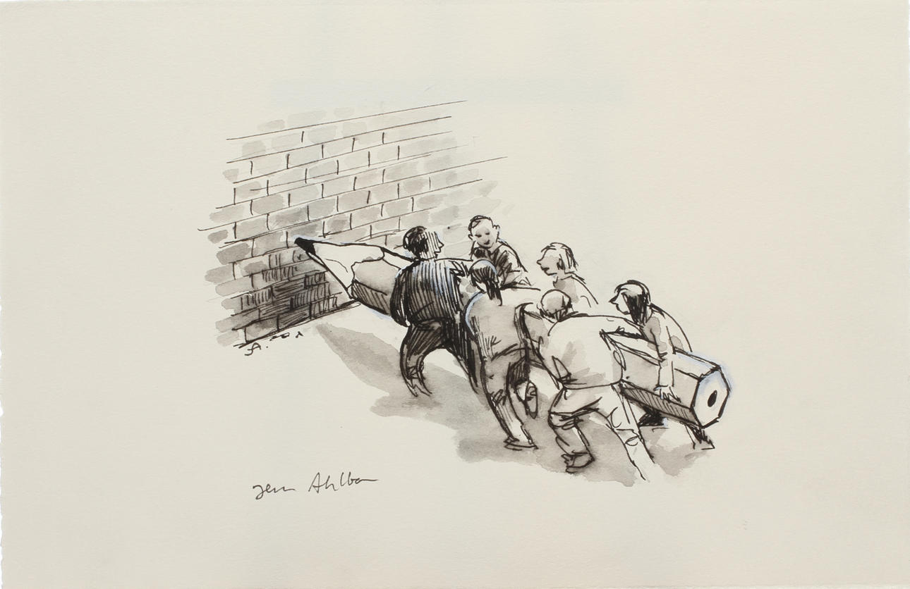 JENS AHLBOM. Free Dawit Isaak. Tusch och täckvitt. Signerad.