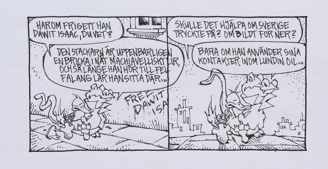 CHARLIE CHRISTENSEN. Free Dawit Isaak. Arne Anka, seriestrip i fyra rutor, Tuschteckning.