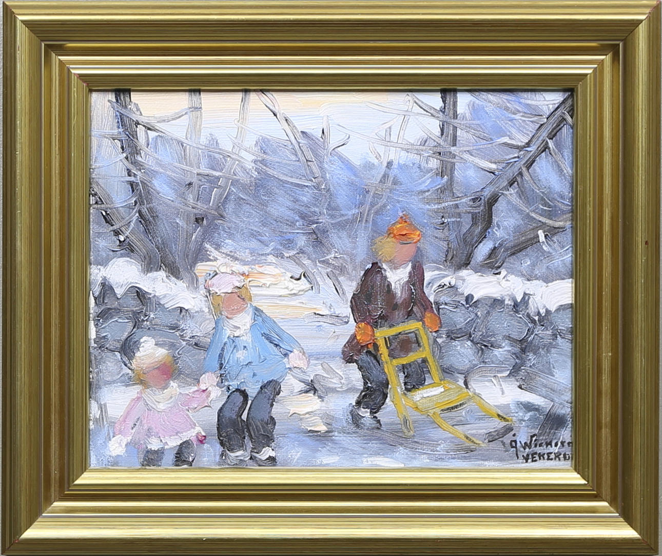 ÅKE WICKSTRÖM. Figurer i vinterlandskap. Olja på duk. Signerad.