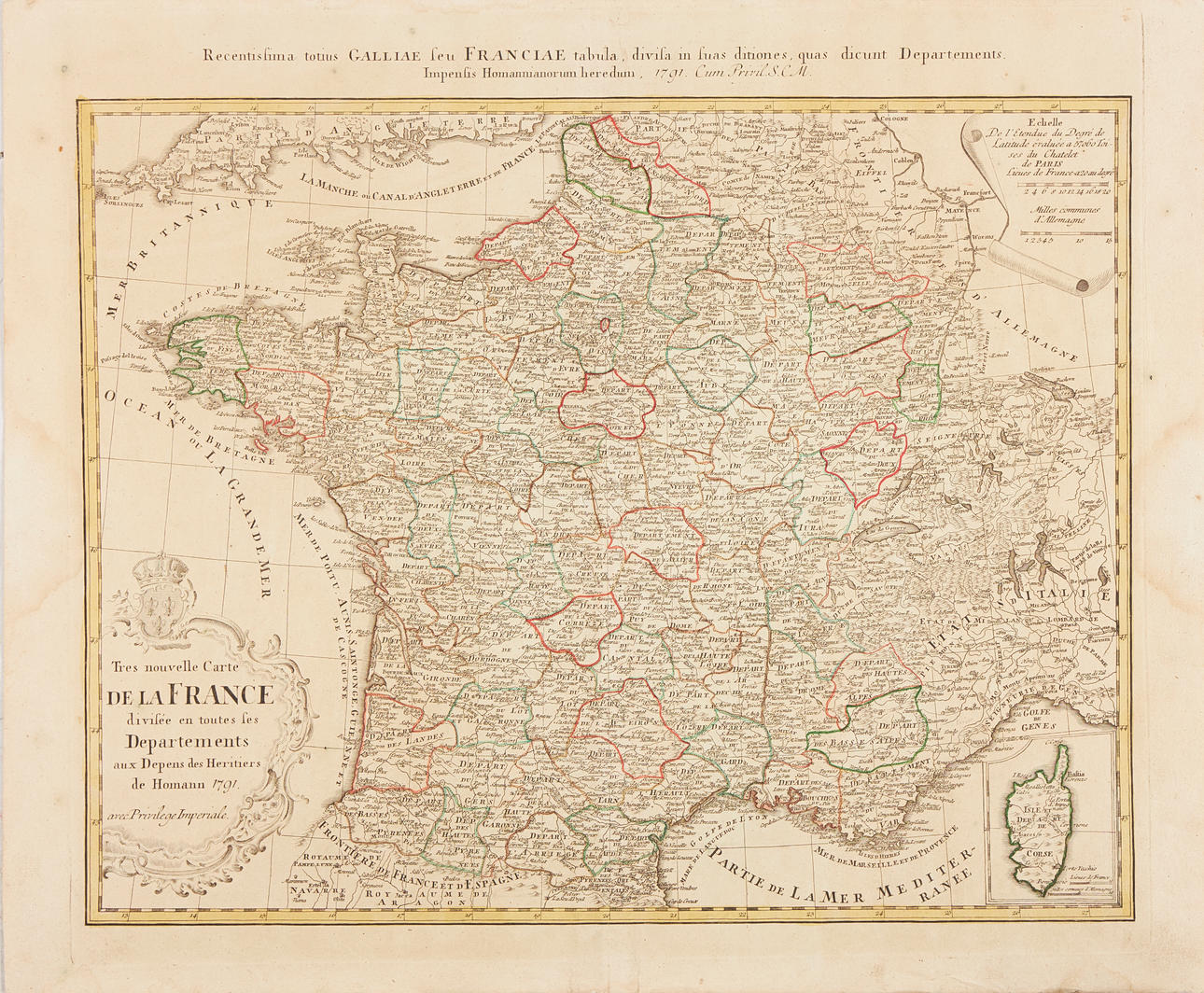 MAPA FRANCIA, HEREDEROS DE HOMANN, 1791.