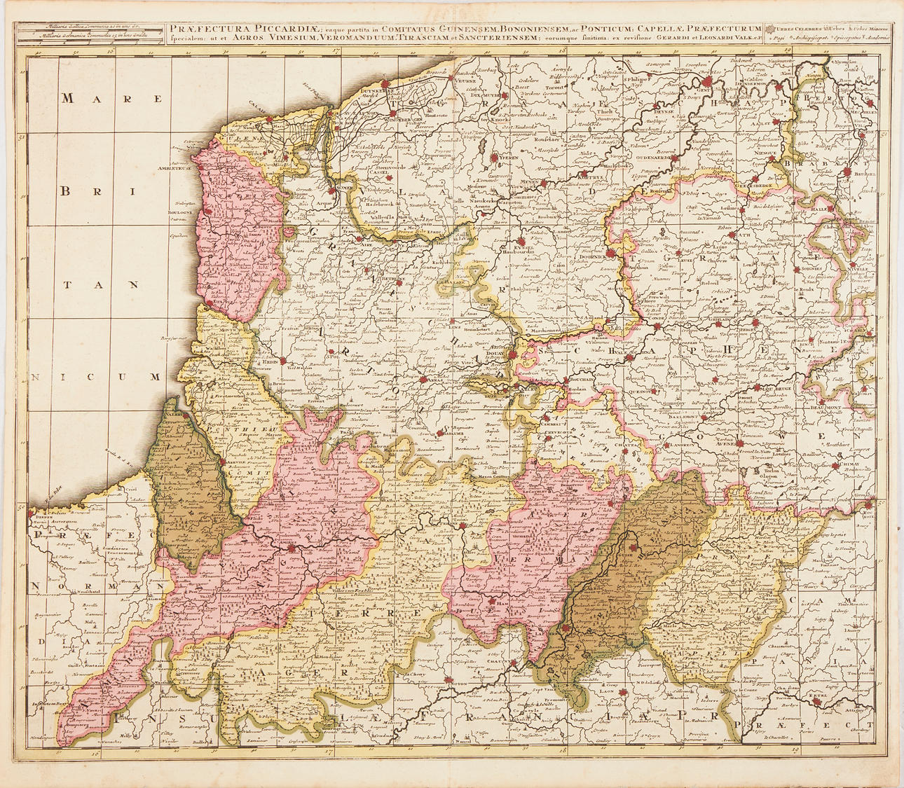 RANSKAN KARTTA - PICARDIE, VALK, ca 1700.
