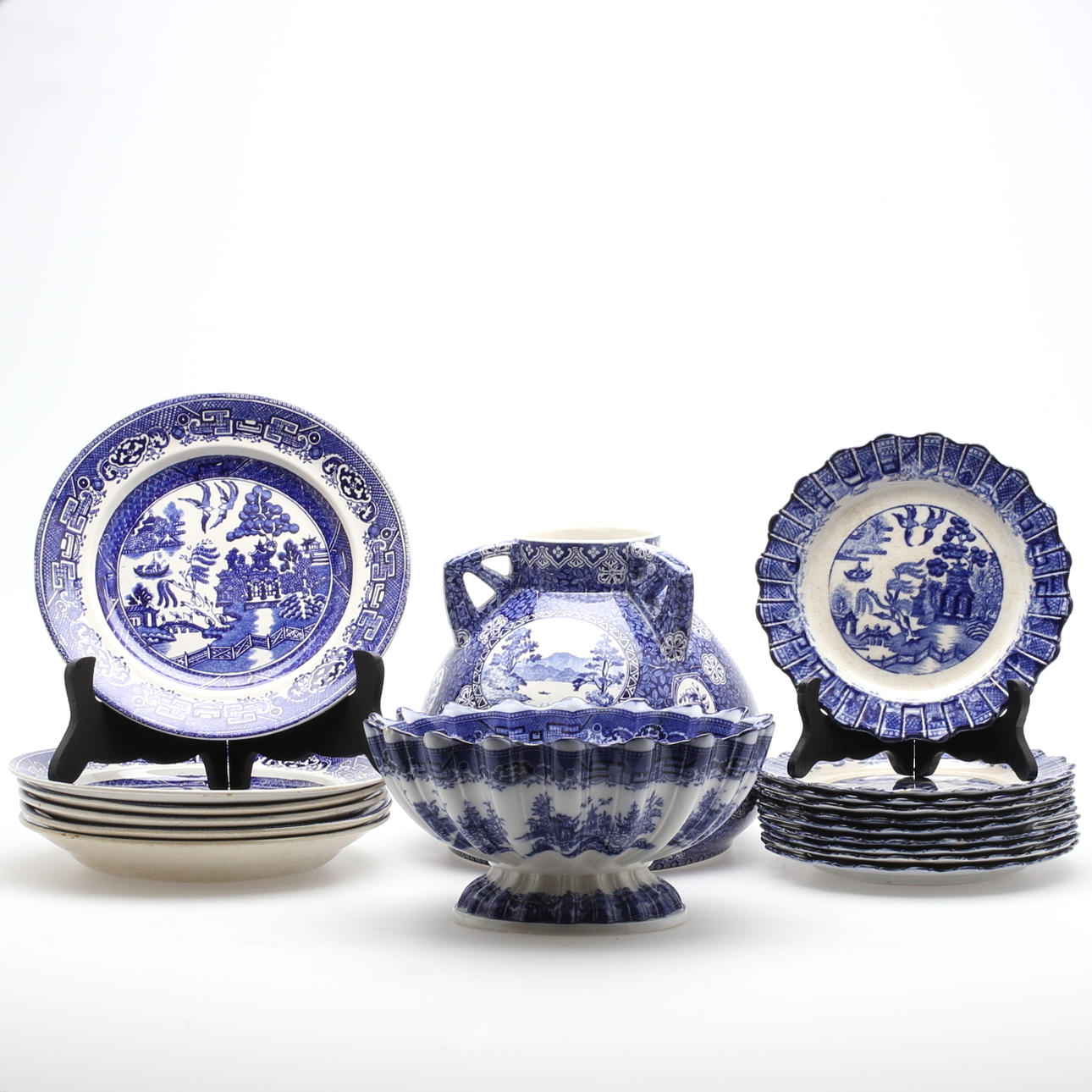 SERVISDELAR, 18 delar, blåvitt, Rörstrand samt Gustavsberg, porslin, 1900-tal.