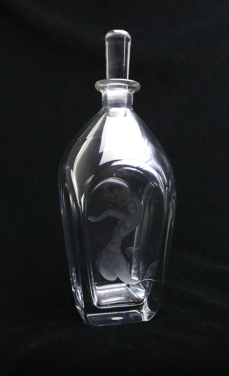KARAFF, glas, signerad Orrefors 1950.