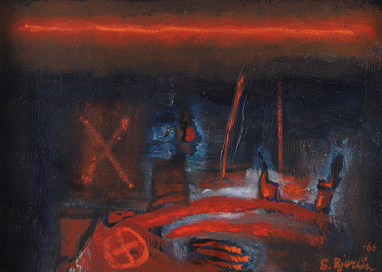 EKE BJERÉN. Composition, oil on panel, signed E. Bjerén -66.