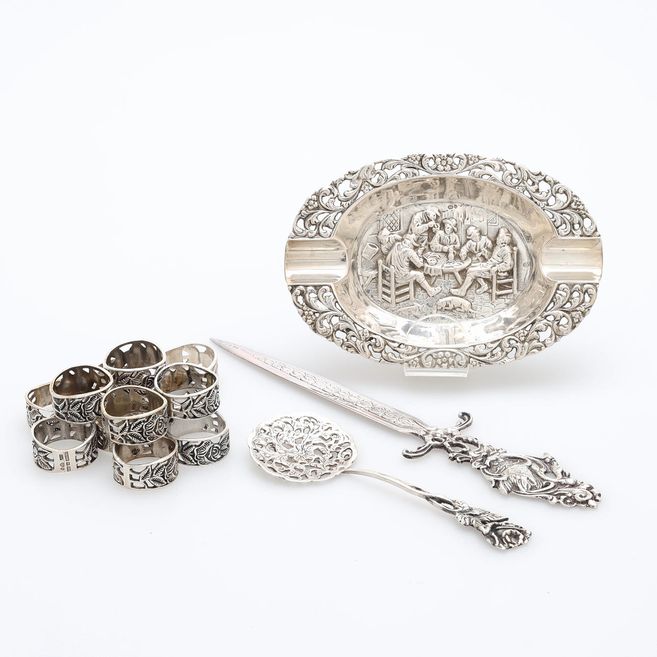 SERVIETRINGE mm, 15 stk, sølv, vægt 206 gram.