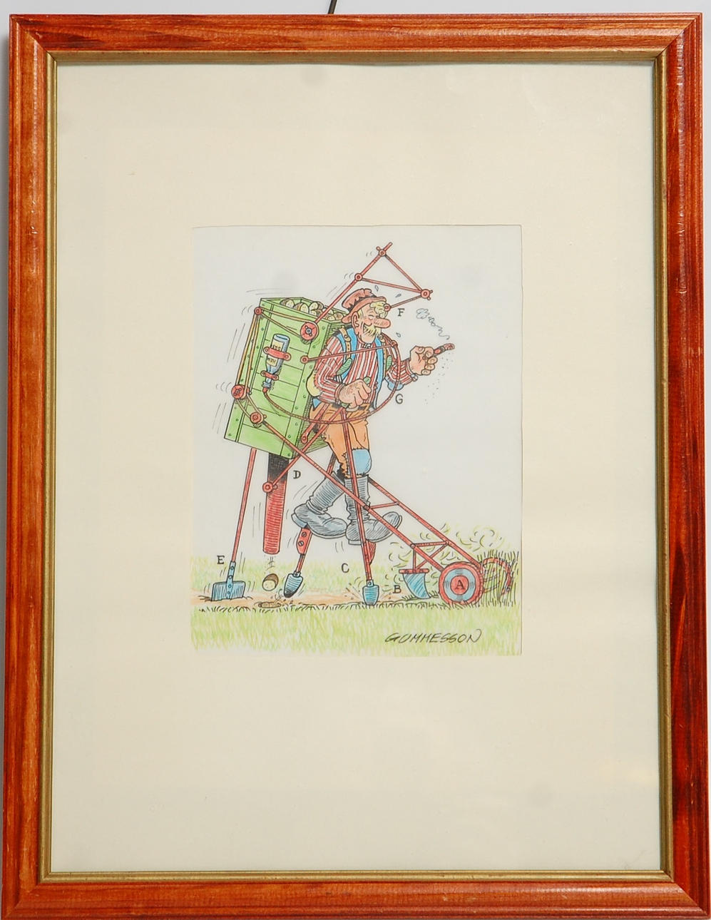 GÖSTA GUMMESSON. Åsa Nisse ,krita, " Potatissättaren " signerad Gummesson.