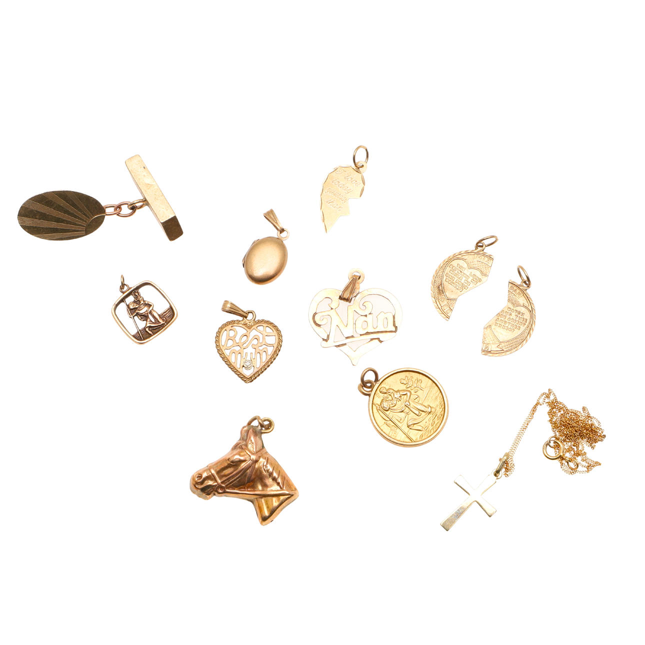 9CT GULD CHARMS OG ANDRE 9CT GULDGENSTANDE.