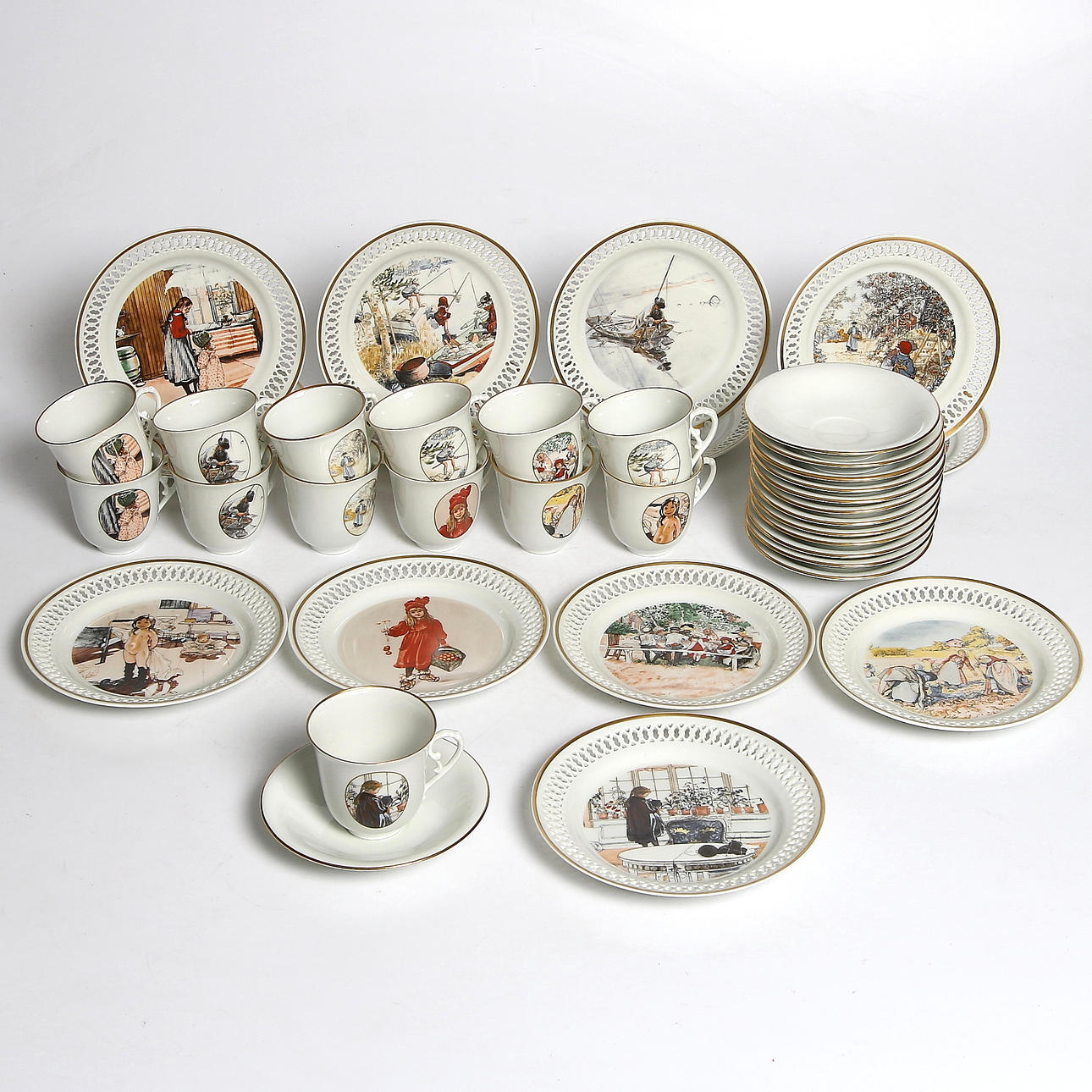 KAFFESERVIS, 39 delar, porslin, Bing & Gröndahl, med Carl Larsson motiv.