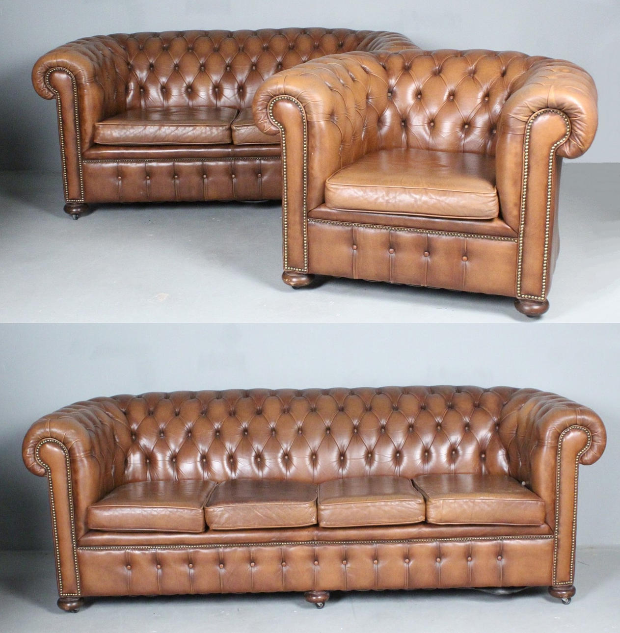 Chesterfield leather sofa set, 1970s.