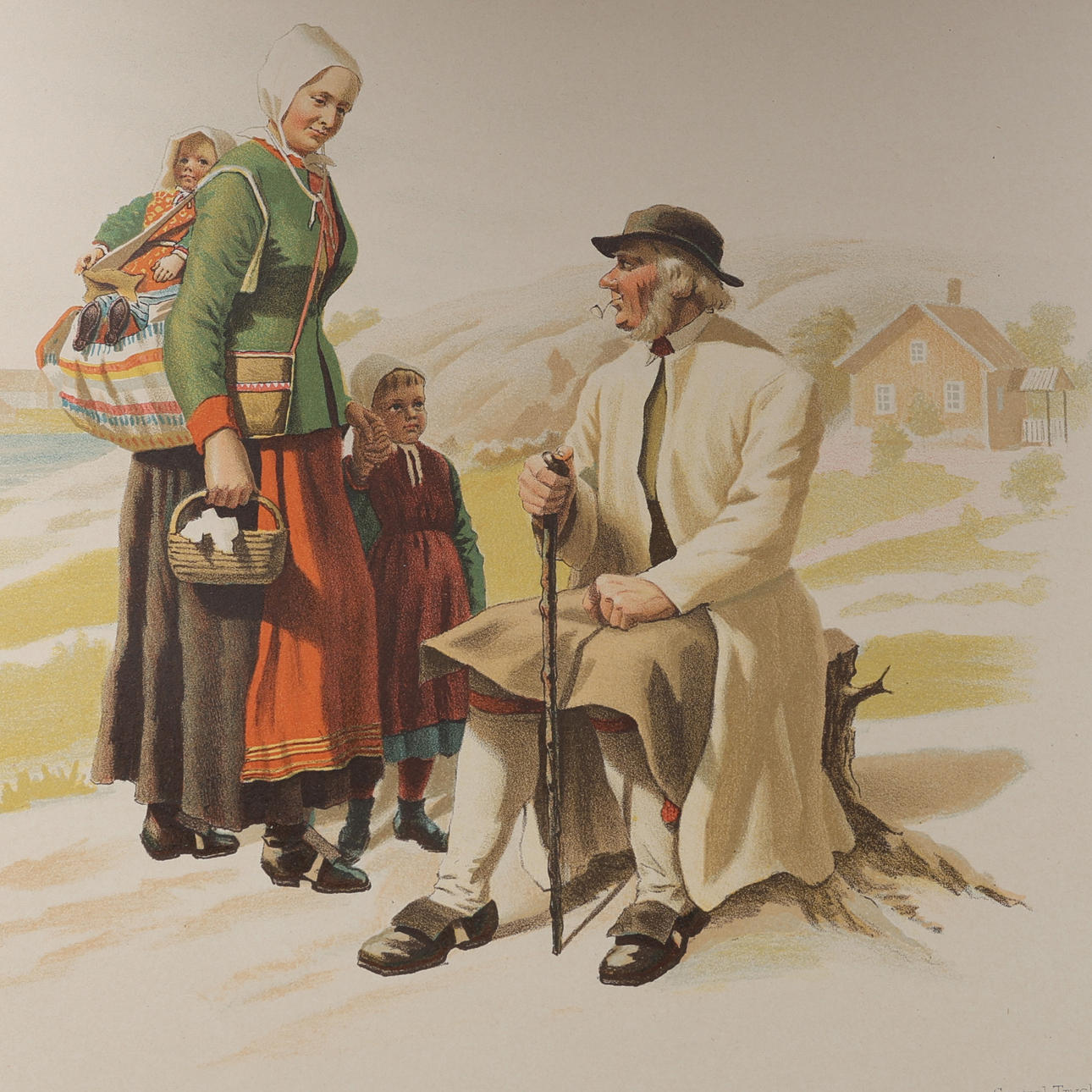 H. THULSTRUP'S DEPICTIONS OF NORDIC COSTUMES IN DIFFERENT LANDSCAPES WITH COLOURED LITHOGRAPHS 1895.
