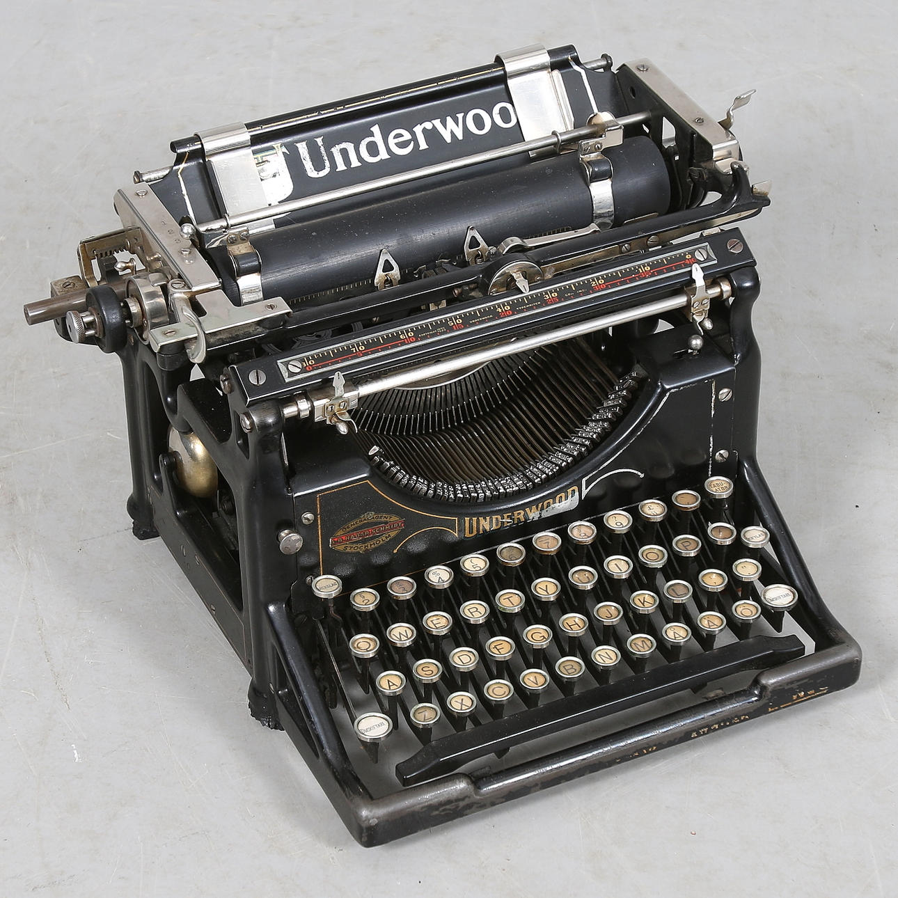 SKRIVMASKIN, "Underwood", Generalagent A.B. Hadar Schmidt, Stockholm. 1900-talets första kvartal.