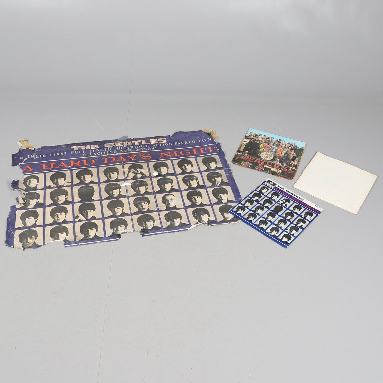 THE BEATLES - VINTAGE POSTER & VINYL RECORDS.