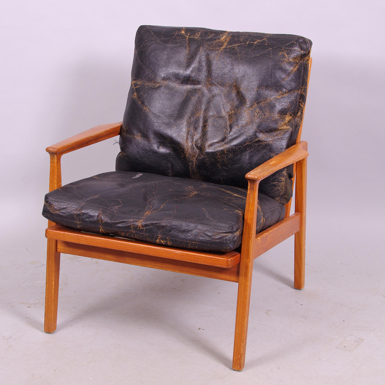 FÅTÖLJ, teak/skinn, Skaraborgs möbelindustri, Tibro.