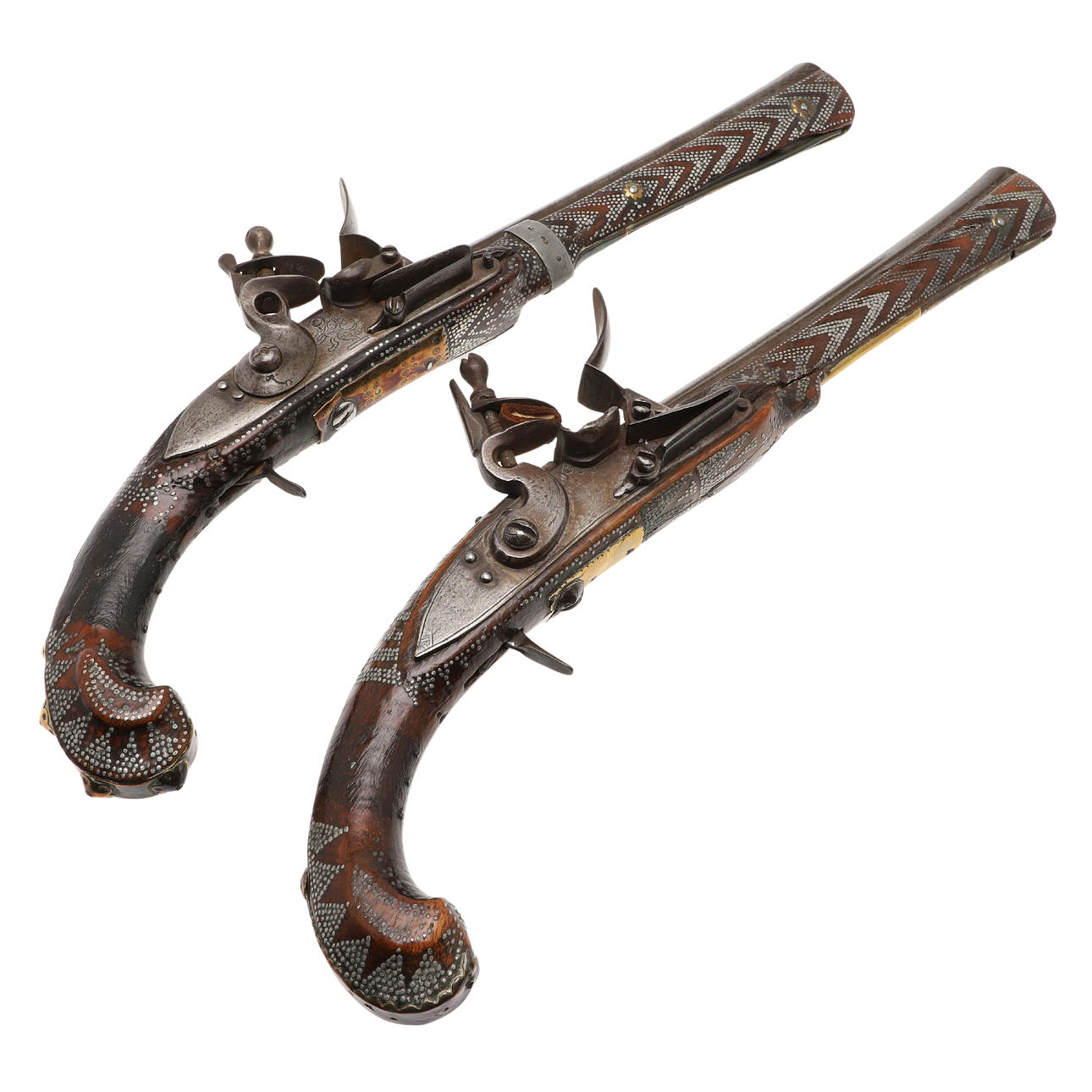 A PAIR OF DECORATED TURKISH FLINTLOCK PISTOLS. Weapons & Militaria ...