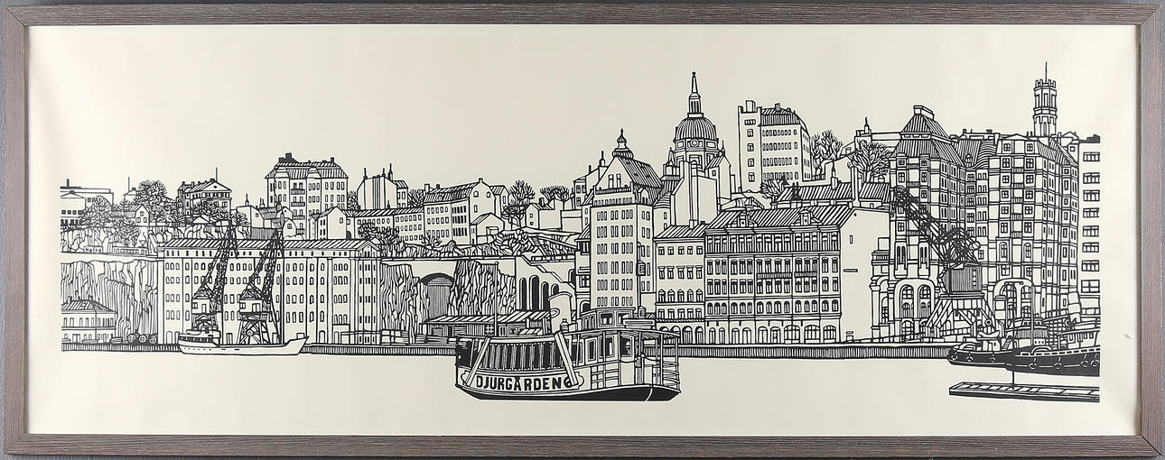 OIDENTIFIERAD KONSTNÄR. Vy från över Södermalm, Stockholm, litografi, osignerad.