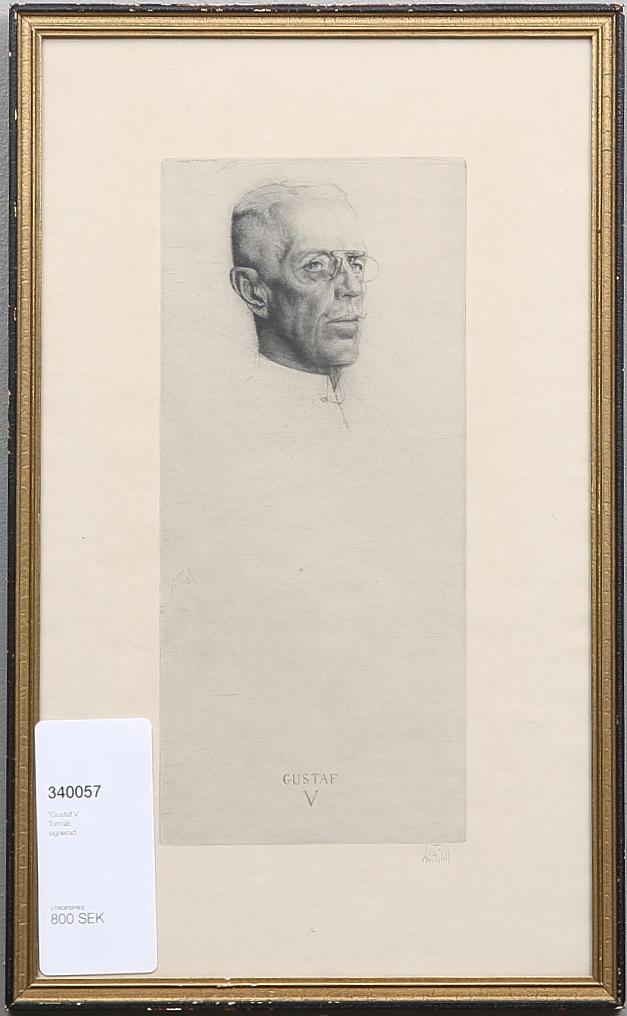 AXEL FRIDELL. "Gustaf V". Torrnål, signerad.