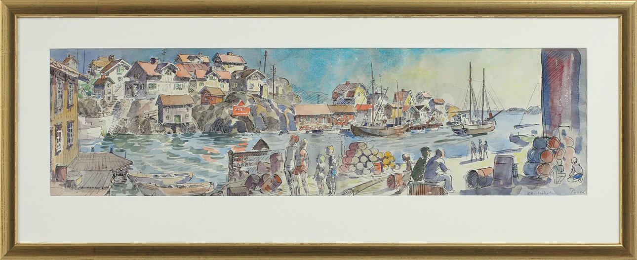 MARTIN POSER. "Klädesholmen", akvarell, signerad.