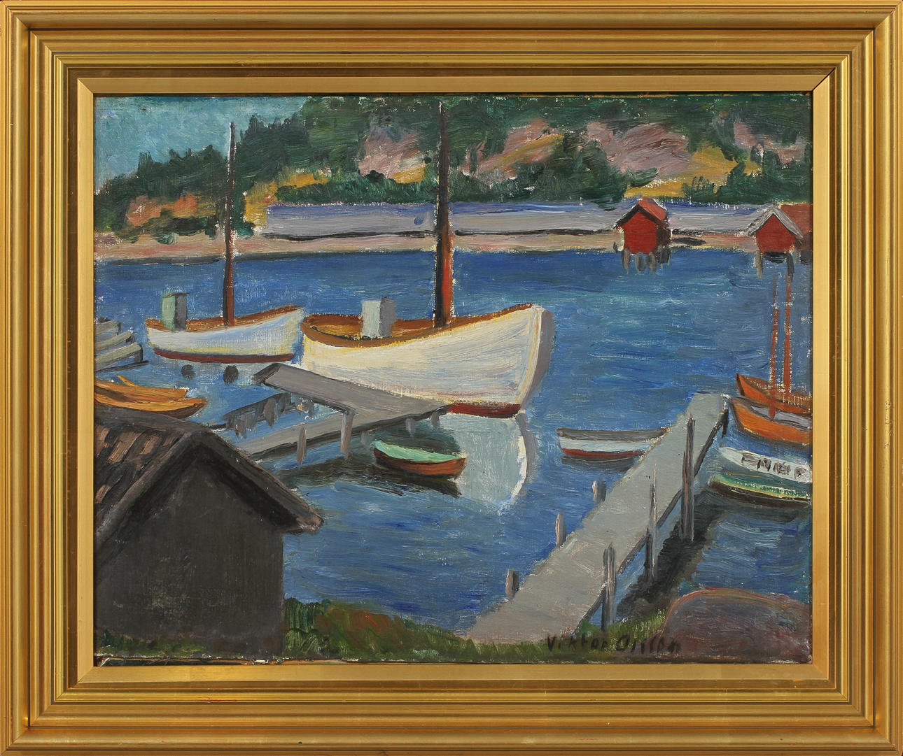 VIKTOR OLSSON. Fiskeläge, olja på duk, signerad.