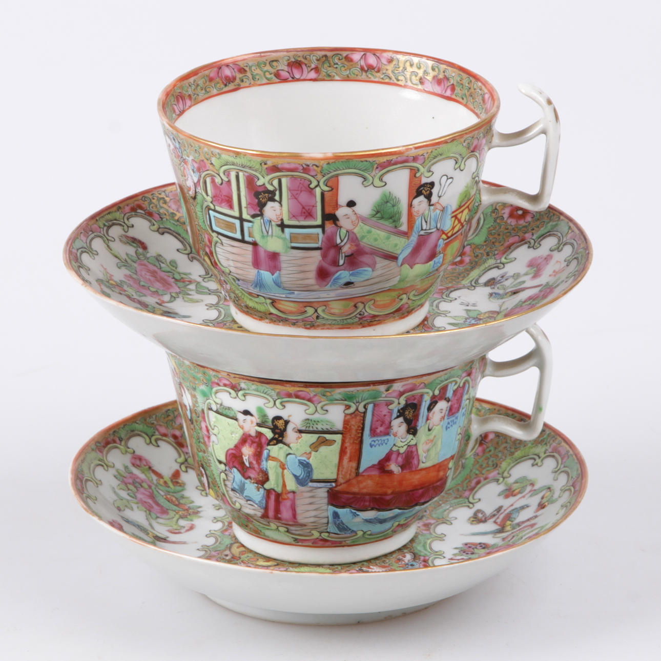 TEKOPPAR, samt fat, 2 st. Porslin, Kanton, Kina.