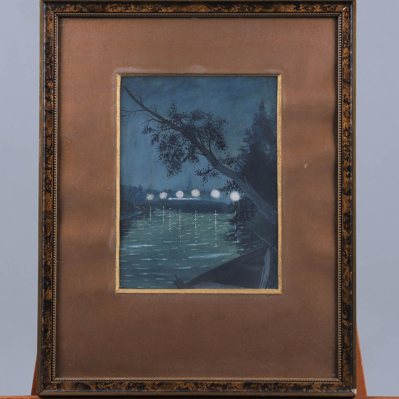 ACUARELA. CIUDAD AL ANOCHECER. FIRMADO Y FECHADO «LEON -29".