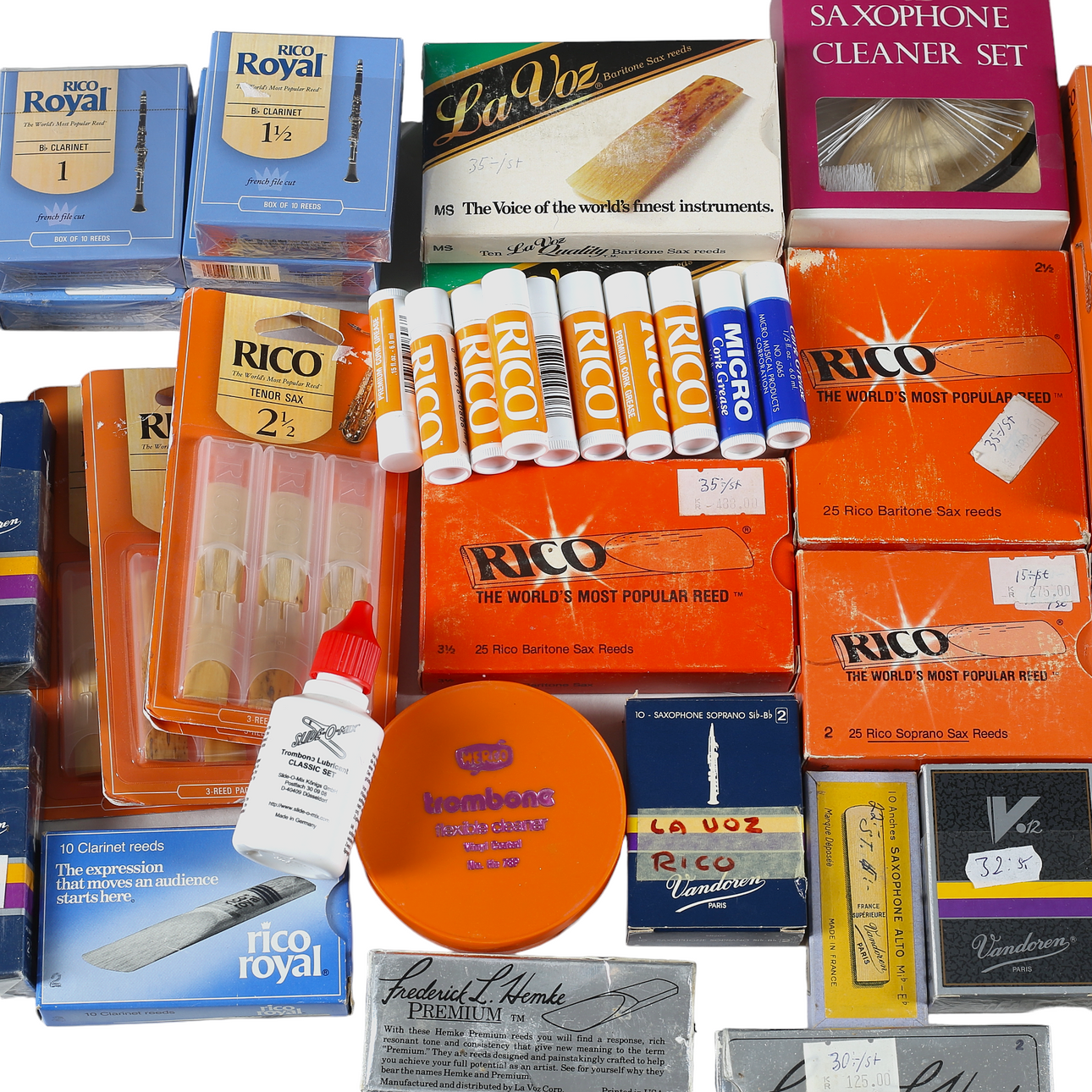 MUSIKTILBEHØR, rørblade, korkfedt osv.