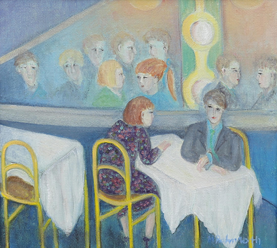 MAI BRITT PALMROTH. “The two of us for a while at the tavern”, oil on canvas, signed and dated 1999.