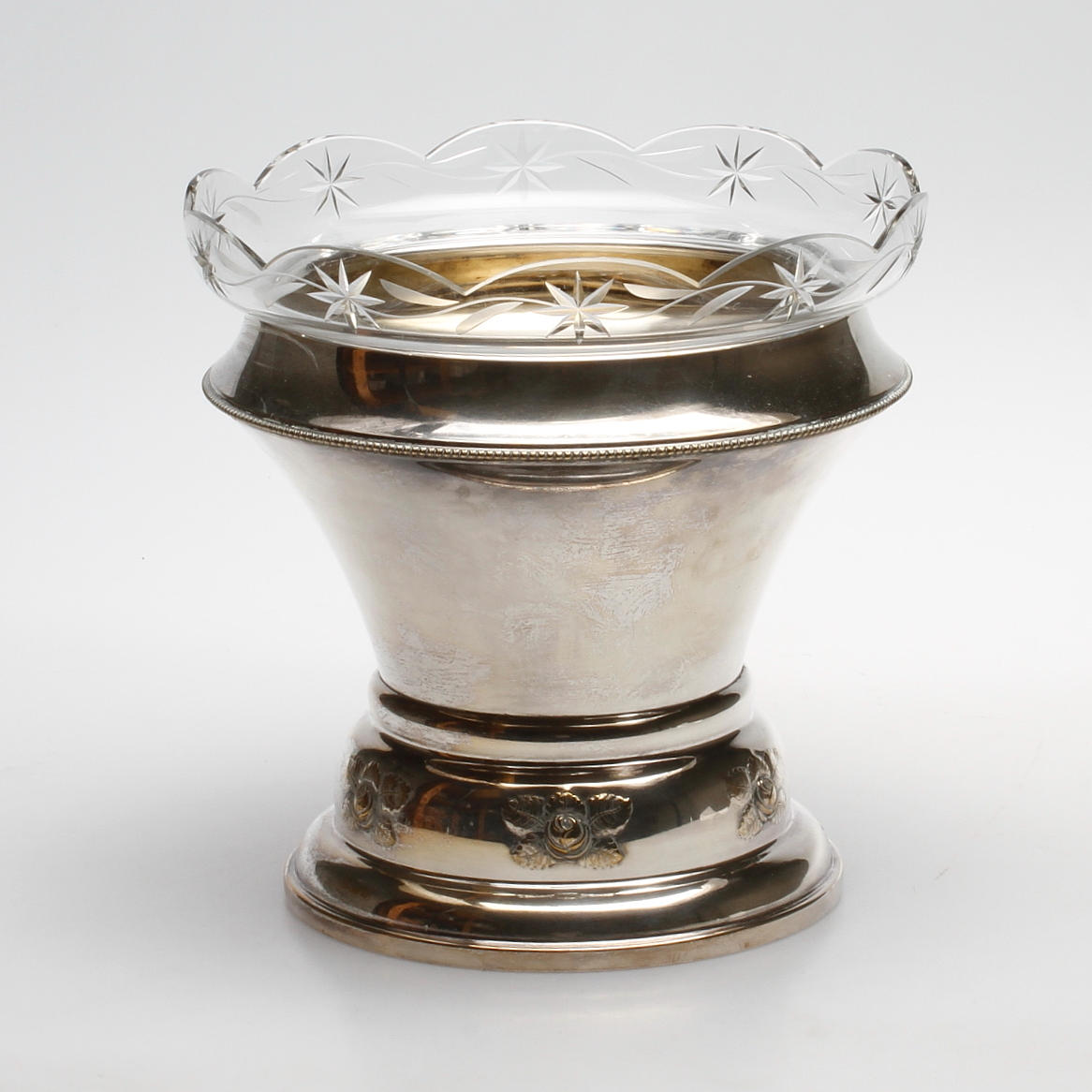 BORDSUPPSATS, nysilver och glas, 1900-talets första hälft.